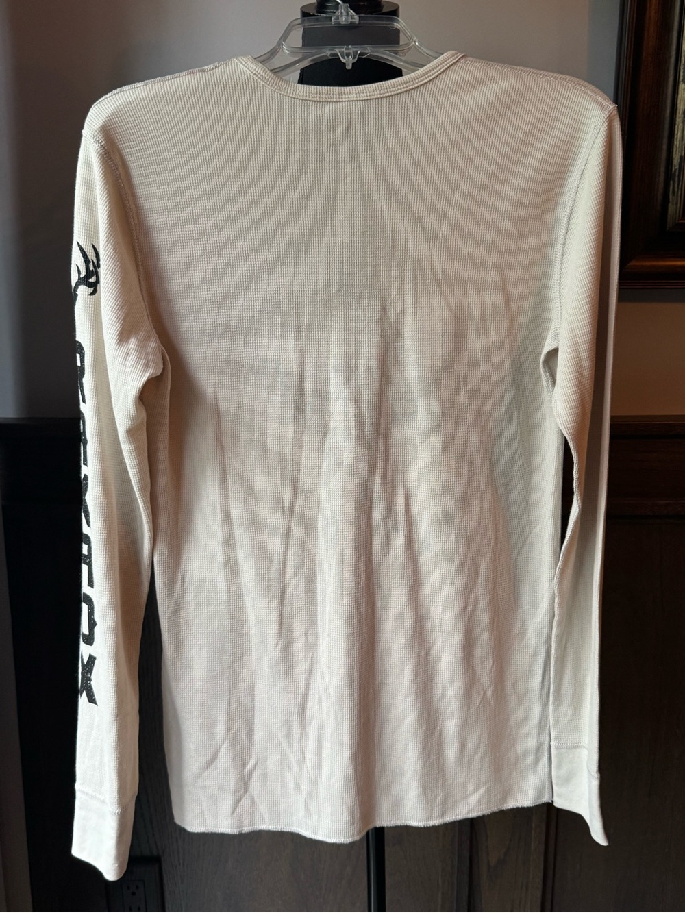 Cream Long Sleeve Thermal Shirt with Elk Graphic - Style small euc - Picture 3 of 4
